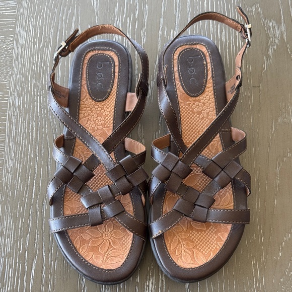 b.o.c. Dark Brown Strappy Sandals Slingback Flats Comfy Shoes Women’s Size 9M - Picture 1 of 12
